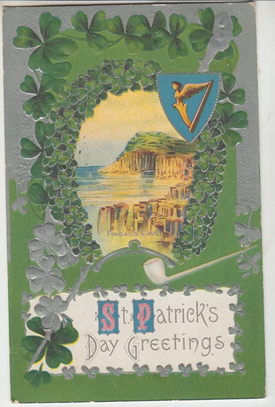 P2745 1917 greeting postcard st patricks day fingals cave view etc