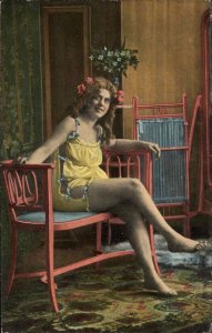 Woman in Room Underwear Lingerie Series 1355 c1910 Postcard #2