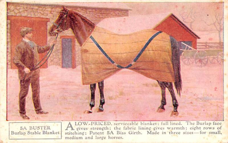 Buster Burlap Stable Blanket Advertising 1913 crease left top corner tip