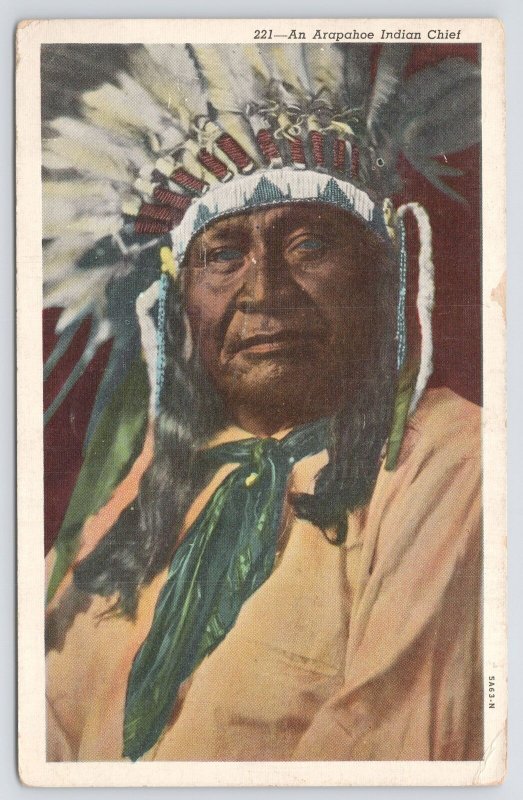 Native American~Arapahoes Indian Chief Of Central Plains~Feather Head Dress~Vtg 