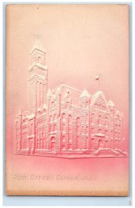 Post Office Building Detroit Michigan MI Embossed Airbrushed Antique Postcard