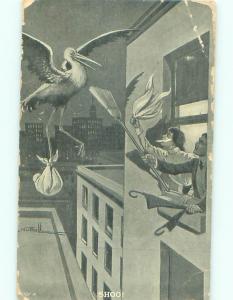 1907 Baby Not Wanted COUPLE CHASED THE STORK BIRD DELIVERY AWAY AC5643