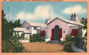 Vintage Postcard 1944 Home Of Garry Cooper Brentwood Heights California Calif.