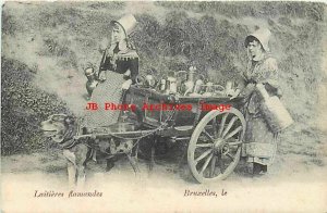 Belgium, Bruxelles, Brussels, Laitieres, Dog Drawn Milk Wagon & Flemish Women