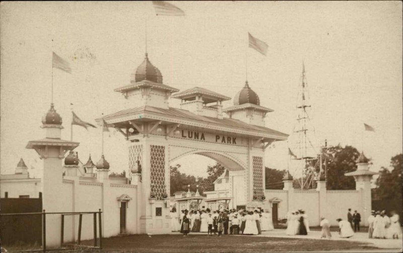 Hartford Connecticut CT Luna Park Entrance & People c1910 Real Photo Postcard