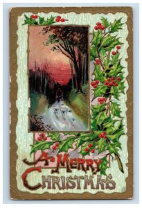 Circa 1910 Christmas Holly Berries Embossed Winsch Back Vintage Postcard P108E