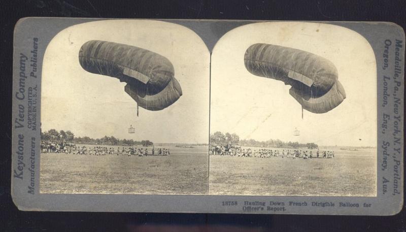 REAL PHOTO FRENCH MILITARY DIRIGIBLE BALLOON VINTAGE STEREOVIEW CARD