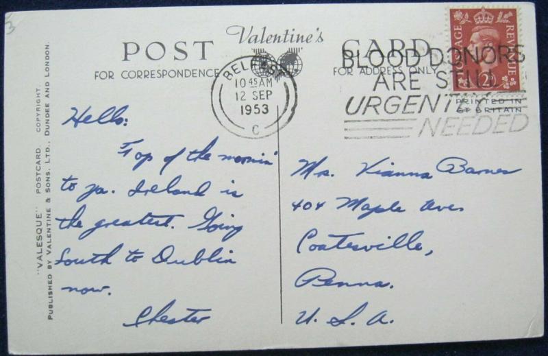 Donegall Square Belfast Ireland 1953 Valesque Postcard Valentine & Sons