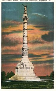 Vintage Postcard 1920's Sunset Scene Yorktown Monument Virginia VA Pub Asheville