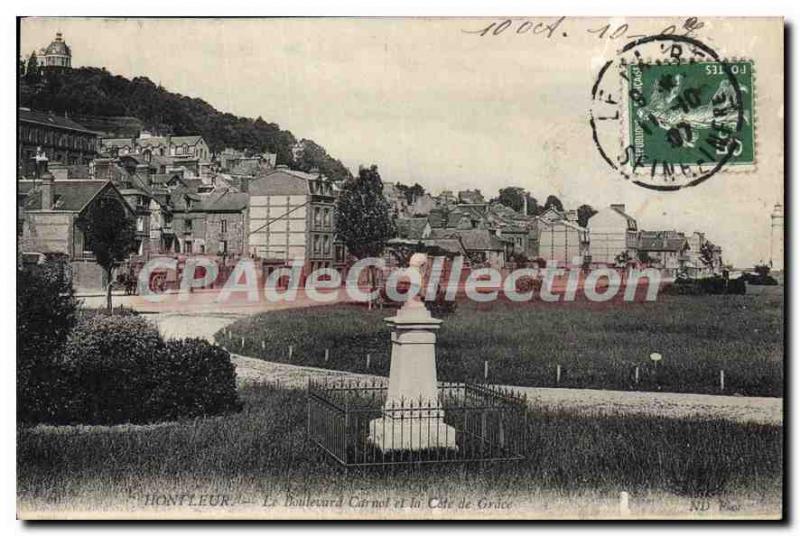Postcard Old Honfleur on Buillevard Carnal and the Cote de Grace