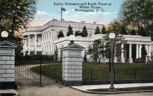 VINTAGE POSTCARD PUBLIC ENTRANCE & SOUTH LAWN WHITE HOUSE D.C. c. 1910