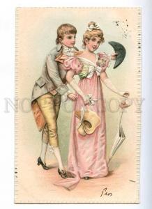 187957 Mode FASHION Lovers w/ Parasol Vintage EMBOSSED PC