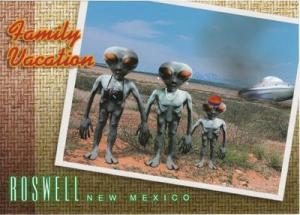 Alien Family Vacation Crashed UFO Roswell NM Postcard