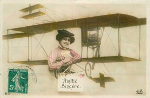 Artist impression C-1910 Early Aviation Fantasy Woman Postcard RPPC 21-6969