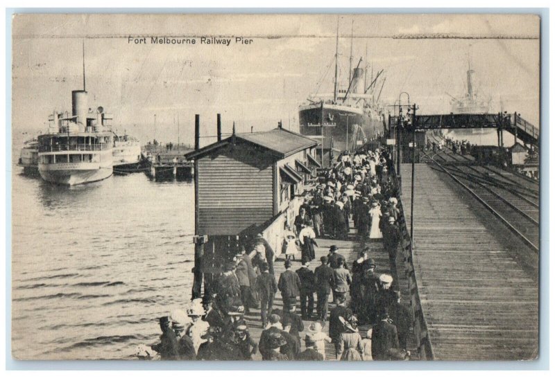 c1910 Passengers Fort Melbourne Railway Pier Australia Posted Antique Postcard