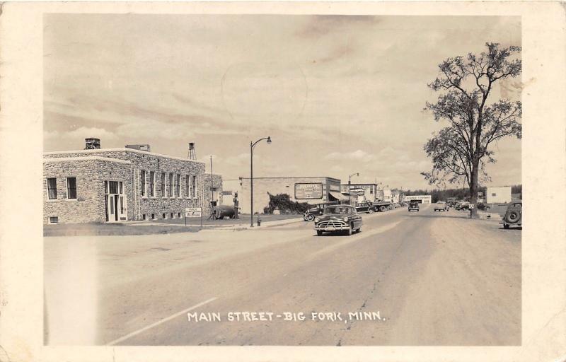 Big Fork Minnesota~Main Street~Public Camp Ground-Ball Park~Classic Car~'54 RPPC