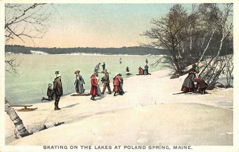 Poland Spring ME Winter Skating on The Lakes Detroit Publishing Postcard