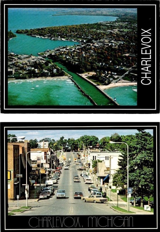 2~4X6 Postcards Charlevoix, MI Michigan  HARBOR ENTRANCE/Homes & STREET SCENE