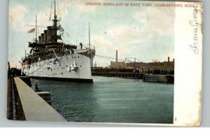 Charlestown MA Cruiser Maryland Ship c1910 Postcard