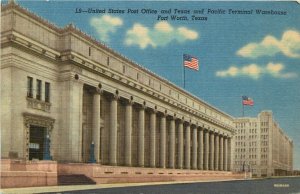 US Post Office and Texas Pacific Terminal Warehouse Fort Worth TX Linen Postcard