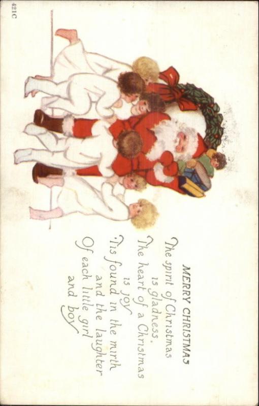 Christmas - Children in Pajamas Dance Around Santa Claus c1920 Postcard