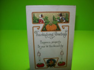 Thanksgiving Postcard Vintage Embossed Series 9077 Bergman Unused 1913 Creased