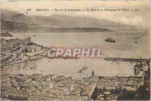 Old Postcard Monaco View Condamine Port and the Mountains of Italy