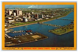 c1950's Aerial View Buildings Bridges Greetings from Corpus Christi TX Postcard