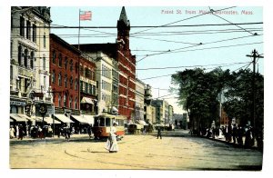 MA - Worcester. Front Street from Main Street, Trolley