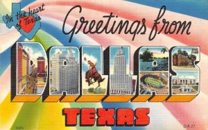 TX, Texas  DALLAS LARGE LETTER LINEN Greetings   1954 Postcard