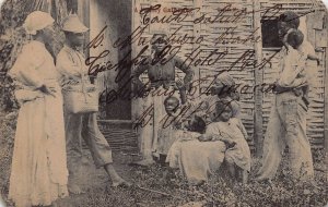 FAMILY GATHERING-NATIVE FAMILY-CHILDREN~PHOTO POSTCARD 1900 PMK ANTONIO JAMAICA?