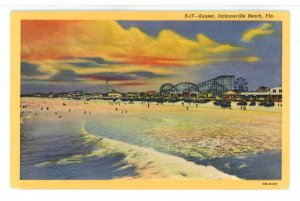 FL - Jacksonville Beach. Roller Coaster & Amusements at Sunset  ca 1940