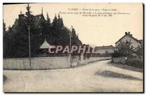 Old Postcard Uchizy Station Road Post Office and school Station