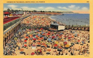 Crowds on the Beach SANTA CRUZ Boardwalk Monterey Bay c1940s Vintage Postcard
