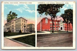 1925  Springfield  Massachusetts  Central & Commercial High School  Postcard