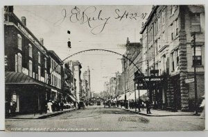 WV 1907 Parkersburg West Virginia View Up Market Street Postcard Q13