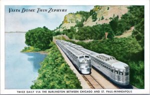 Postcard Train Burlington Route Vista Dome Twin Zephyrs