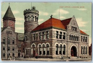 c1910's Post Office Exterior Building Clock Tower View Lansing Michigan Postcard