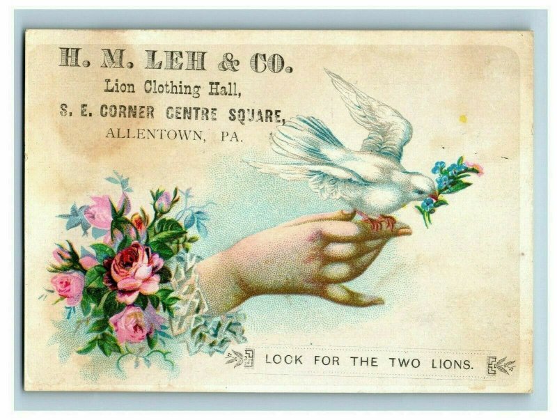 1880's-80's H.M. Leh & Co. Lion Clothing Hall Lady's Hand & Dove P172
