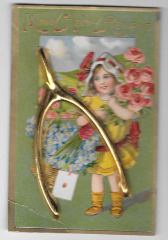 Gold Wishbone Add-On Many Happy Returns Birthday Postcard