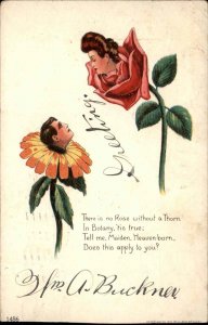 Valentine Fantasy Romance Flower Head Man and Woman c1910 Vintage Postcard