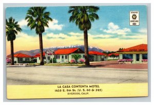 Vintage 1940's Postcard La Casa Contenta US 60 & 395 Hotel Riverside California