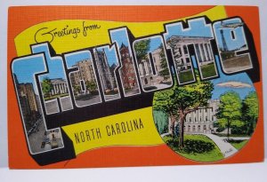 Greetings From Charlotte North Carolina Large Big Letter Linen Postcard Kropp