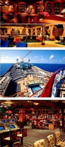 3~4X6 Postcards CARNIVAL LINE CONQUEST CRUISE SHIP Library~Lido Deck Pool~Casino