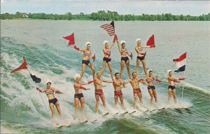 Cypress Gardens, FL, Beautiful Women Water Skiing, 1960's-70's, Swimsuit, Flag