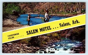 SALEM, AR Arkansas ~ SALEM MOTEL AD- FISHING &Creek Scenes 1960 Postcard