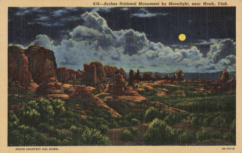 Postcard Arches National Monument By Moonlight Moab Utah