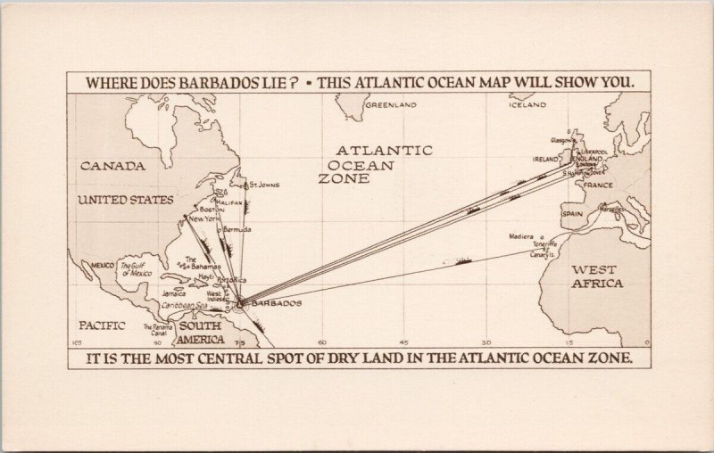 Barbados Map Where Does Barbados Lie Atlantic Ocean Zone Unused Postcard H49