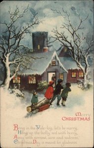 Clapsaddle Christmas Wolf Pub Children With Sled Vintage Postcard