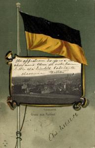 germany, AACHEN, Panorama, Flag Postcard (1902) Stamp